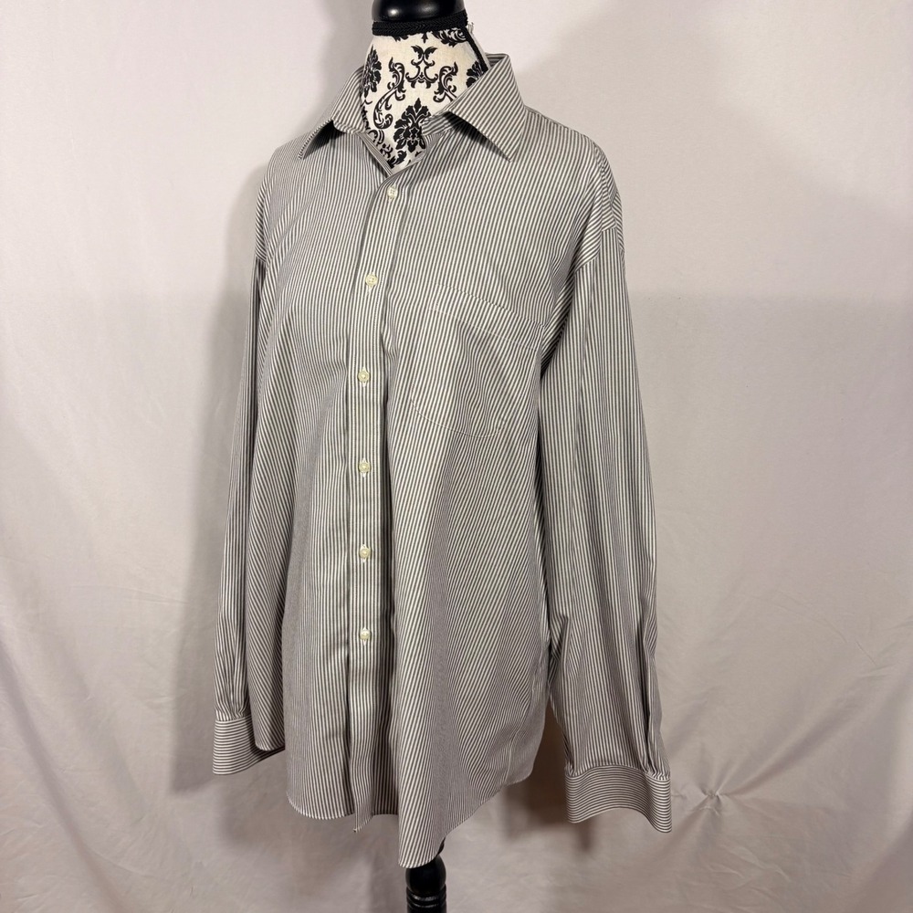 Brooks Brothers Regent Fit Dress Shirt 17-35 Grey Stripe Supima Cotton Stretch